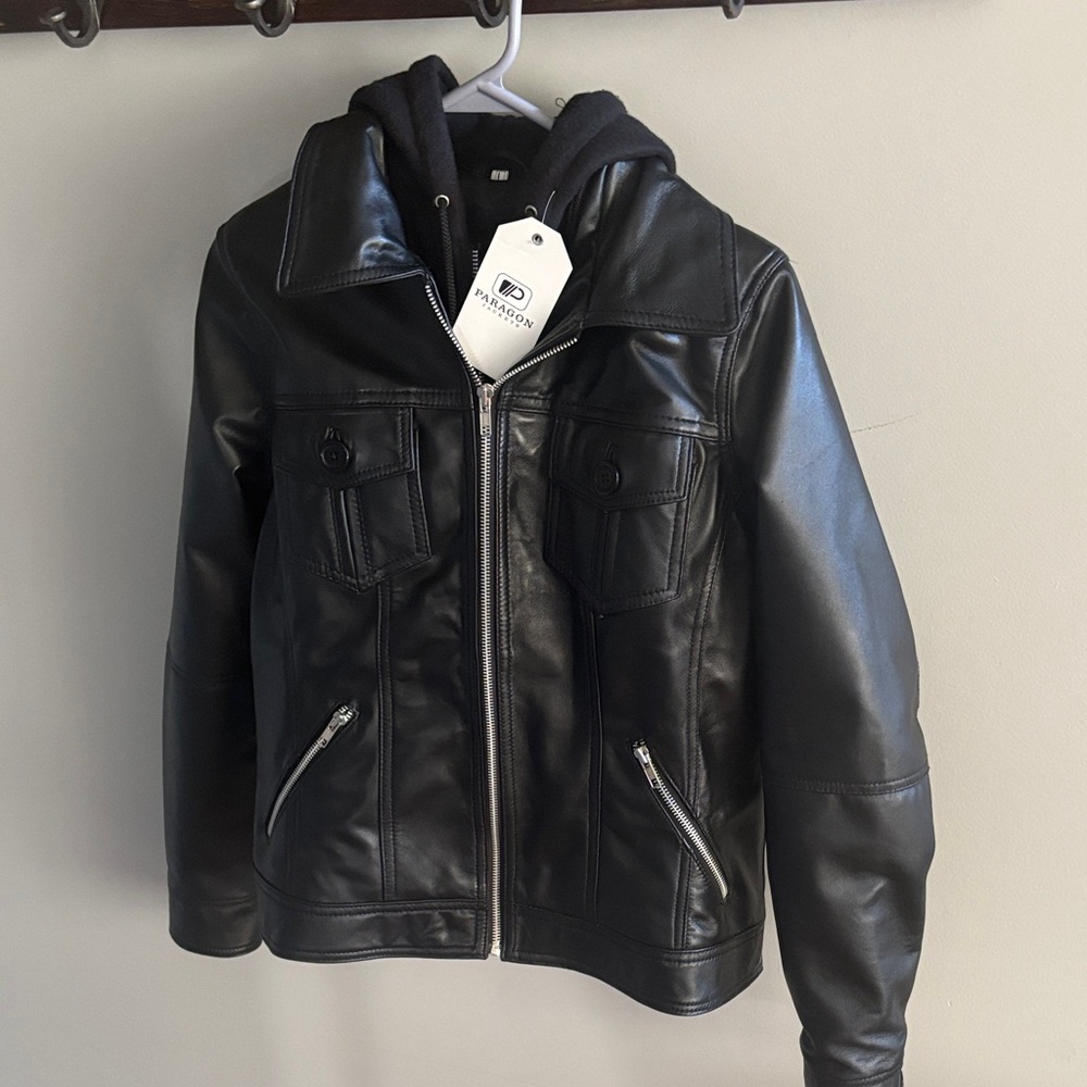 PARAGON Women’s Hooded Black Leather Jacket